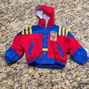 Vintage Weather Tamer Kids Red Blue Power Slam Basketball Hooded Jacket 18M